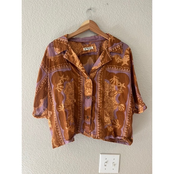 Free People Tops - Free People Button-Down Shirt in Rust Brown and Lavender